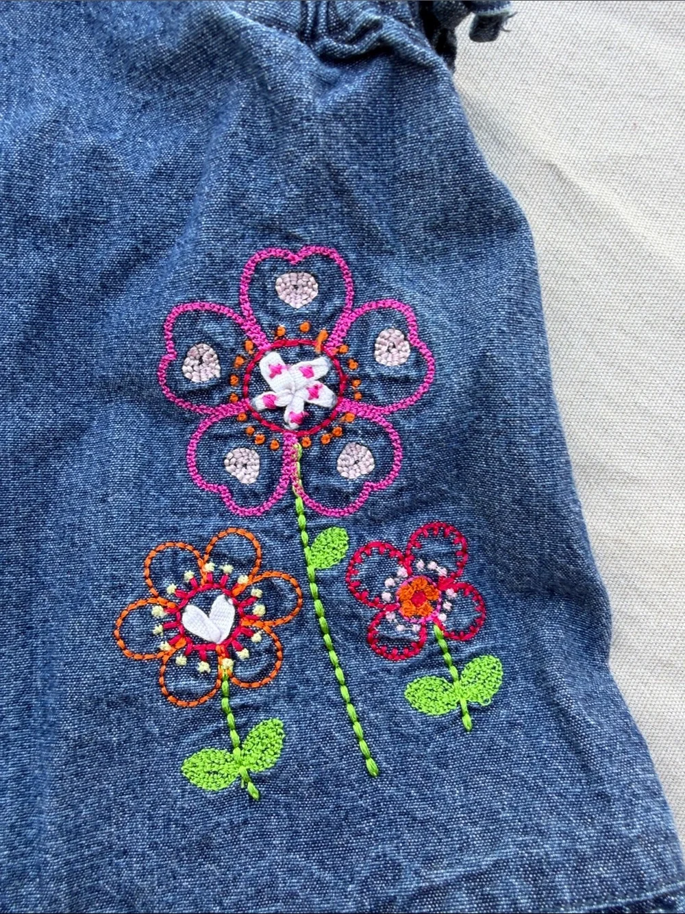 Denim old navy  Baby Dress with Colorful Flower Embroidery